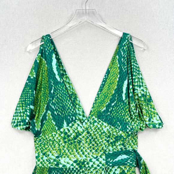 DIANE VON FURSTENBERG Suron Python Wrap Dress Womens 8 Green Sleeveless Vneck - Picture 6 of 13
